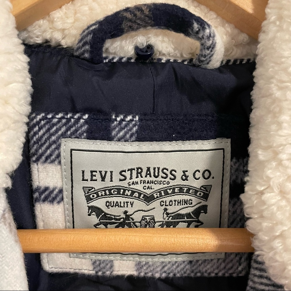 NWT Levis plaid long coat w/Sherpa detailing sizeM - Picture 3 of 7
